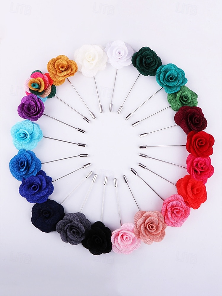 Ręcznie wykonana męska broszka z motywem róży - elegancka butonierka z tkaniny poliestrowej na śluby, dodatki do garniturów pana młodego i drużbów, bale maturalne i imprezy - stylowa broszka z motywem kwiatowym w wielu kolorach 2026 - $7.99 –P6