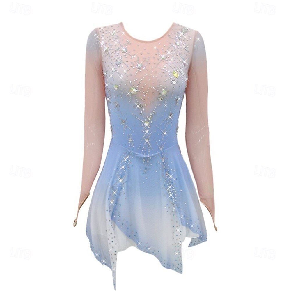 Abito da pattinaggio artistico Ragazze Pattinaggio sul ghiaccio Vestito Azzurro cielo Patchwork Orlo asimmetrico Elasticizzato Allenamento Competizione Vestiti da pattinaggio sul ghiaccio Classico del 2026 a $224.19 –P3