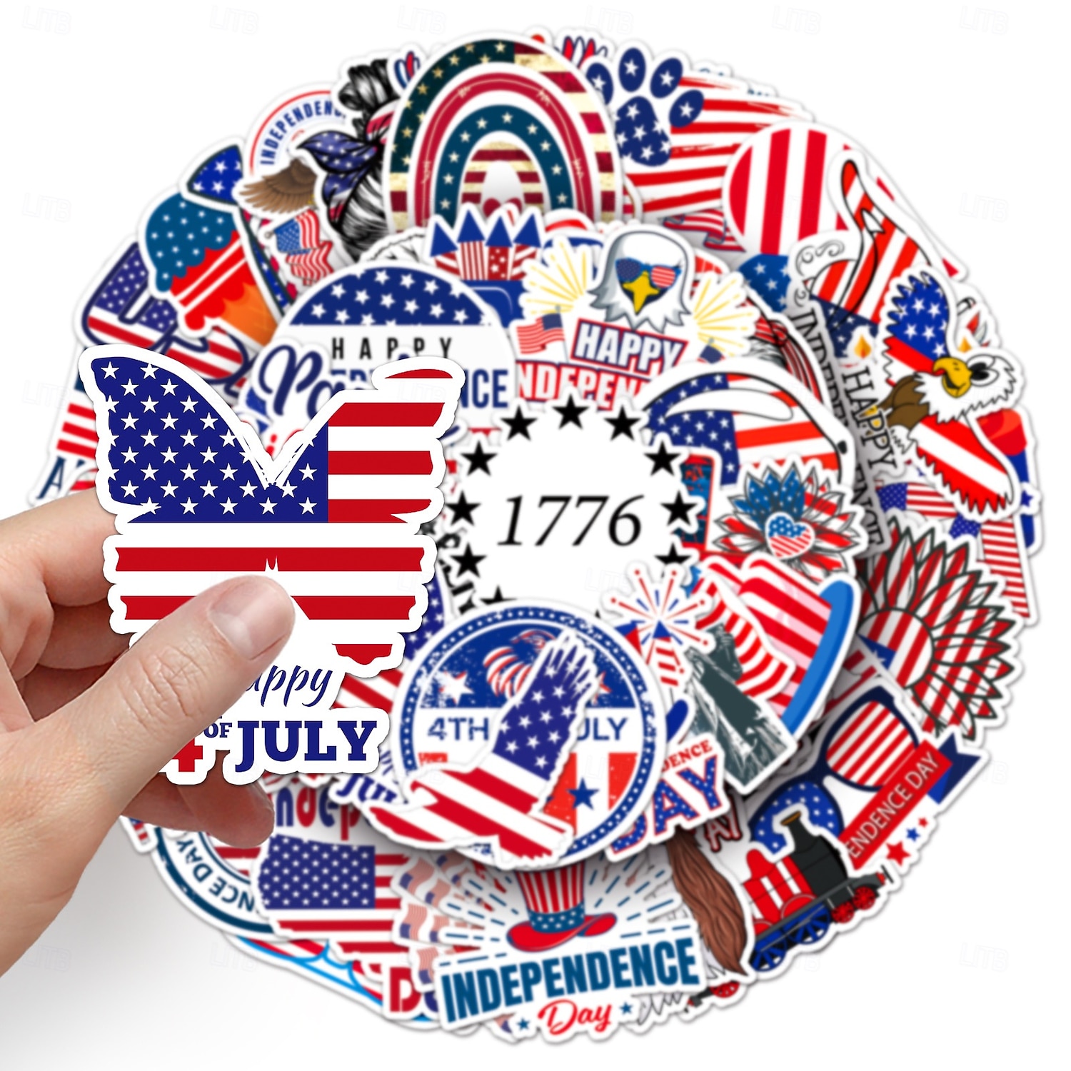 200 stuks 4 juli stickers, 4 verpakkingen van 50 patriottische waterdichte vinylstickers voor waterflessen en laptops, stickers met de Amerikaanse vlag voor Onafhankelijkheidsdag voor kinderen, 2026 - $11.99 –P4