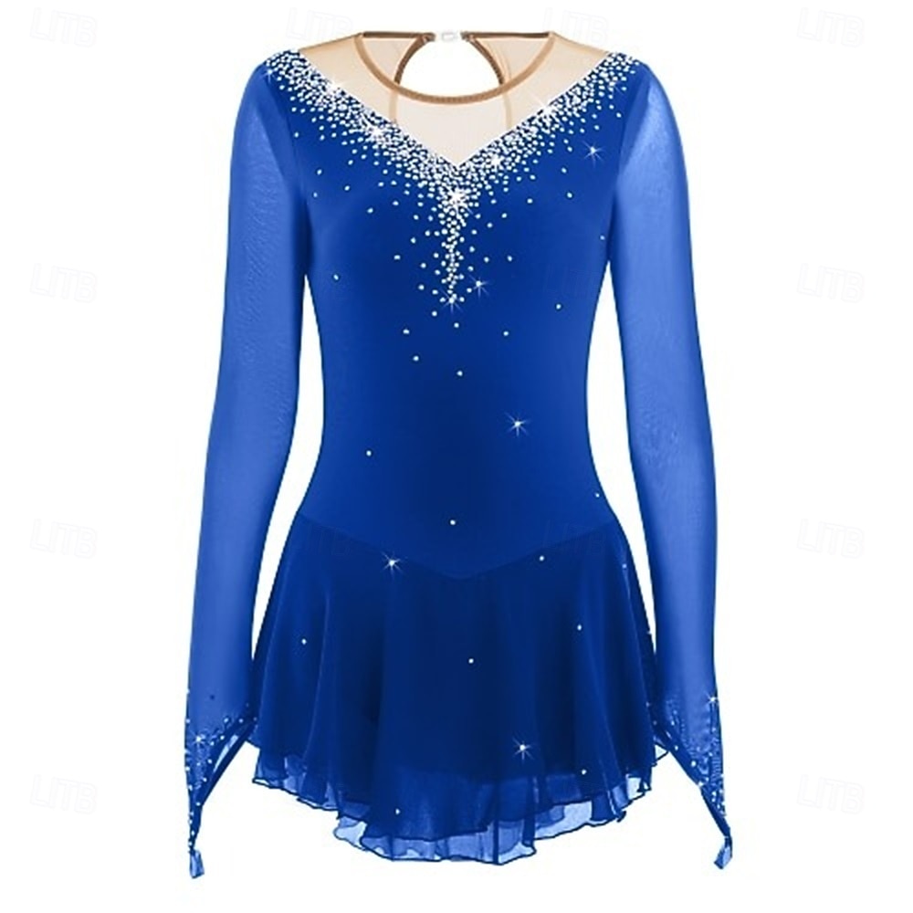 Abito da pattinaggio artistico Ragazze Pattinaggio sul ghiaccio Vestito Lilla blu navy Nero Patchwork Schiena aperta Elasticizzato Allenamento Competizione Vestiti da pattinaggio sul ghiaccio del 2026 a $201.89 –P12