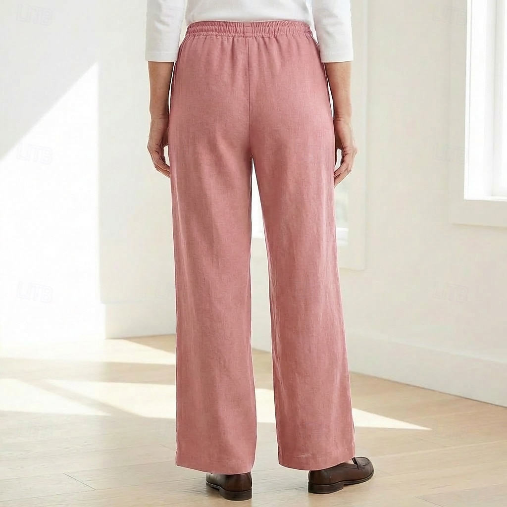 70% Linen Women's Linen Pants Culottes Wide Leg Wide Leg Chinos Vacation Streetwear Basic Full Length Medium Waist Plain Drawstring Pocket Comfort Inelastic Daily Outdoor claret Deep Green 2026 - $49.99 –P5