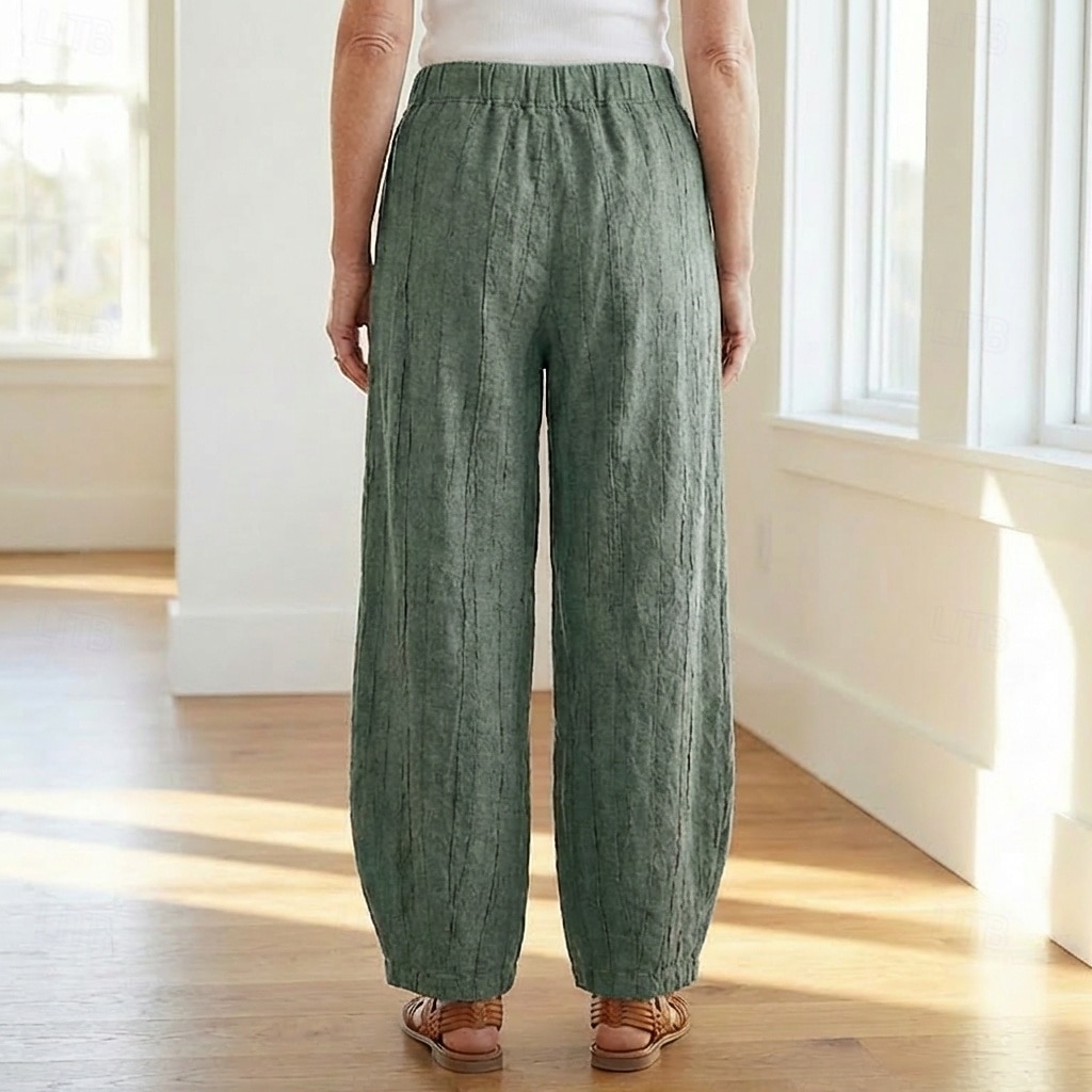 70% Linen Women's Linen Pants Chinos Summer Pants Bloomers Vacation Streetwear Basic Full Length Medium Waist Plain Pocket Elastic Waistband Comfy Inelastic Daily Outdoor Street Violet Teal Dark 2026 - $49.99 –P15
