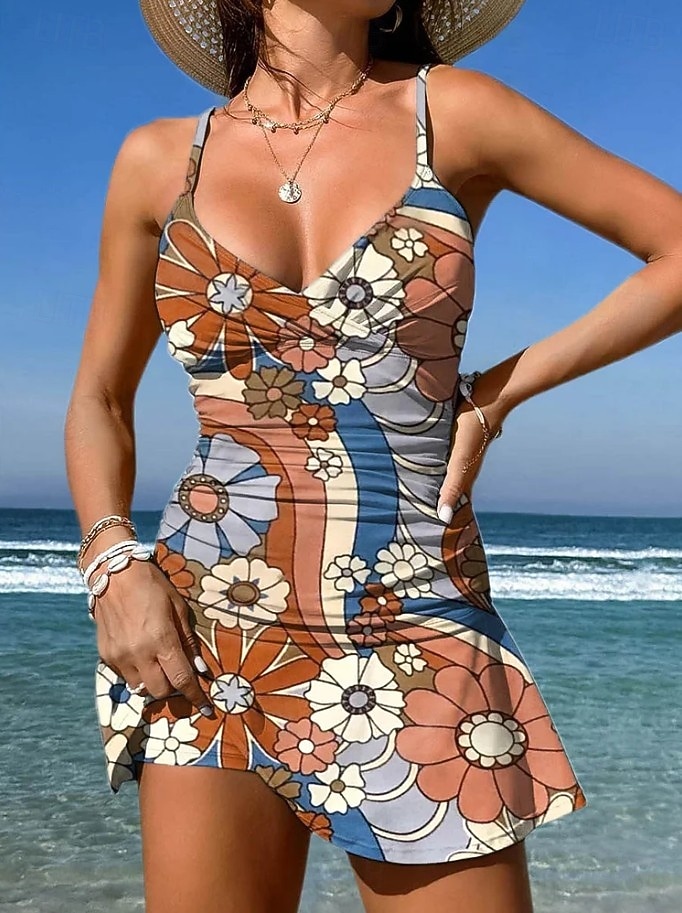 نسائي ملابس السباحة قطعة واحدة مايوه تنورة ملابس السباحة أنيق العطلة ورد الرسم V رقبة بدون كم بدلة سباحة 2026 - $39.99 –P4