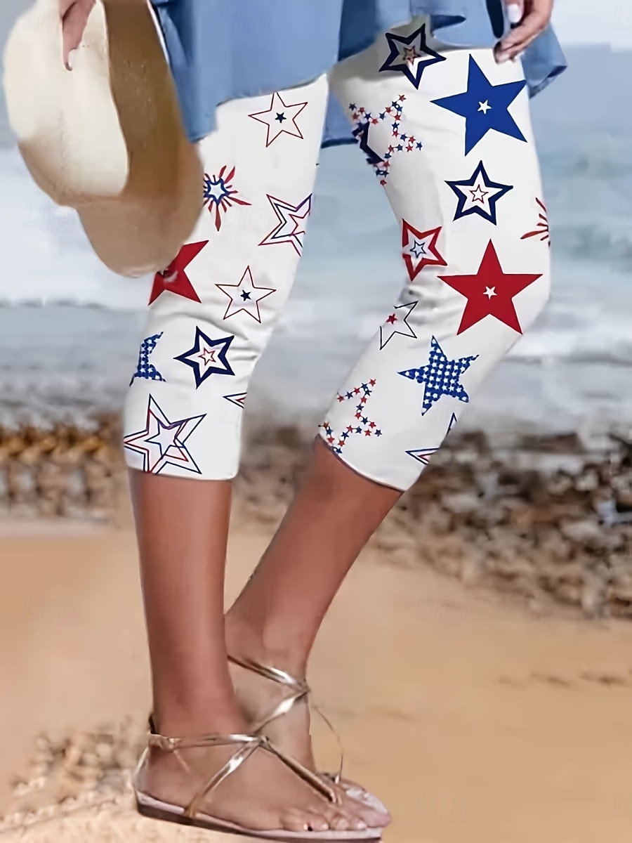בגדי ריקוד נשים מכנס שלושת רבעי חותלות סגנון רחוב בסיסי יום יומי אורך עגל מותניים גבוהיםPantsיום העצמאות האמריקאי גראפי כוכב מדפיס קומפורט רך נוח סטרצ'י (נמתח) יומי בָּחוּץ חופשה לבן קיץ אביב גזרה צרה 2026 - $19.99 –P2