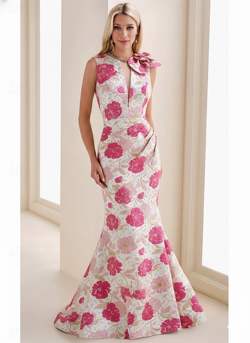 Mermaid Trumpet Floor Length Formal Dresses Floral Dress Evening Gown Elegant Vintage Floral Sleeveless V Neck Garden Party Wedding Pocket Jacquard with Floral Print Embroidered Flower 2026 - $171.99 –P4