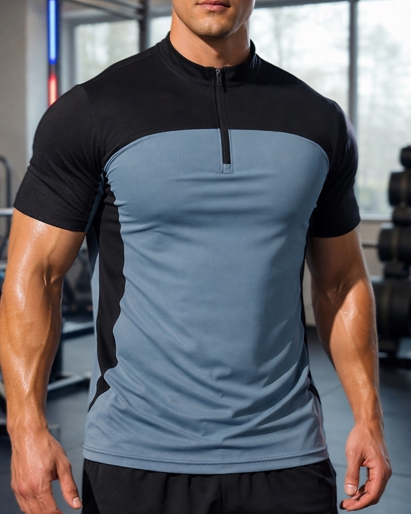 Ανδρικά Συνδυασμός Χρωμάτων Tricou de Alergat Μπλούζα συμπίεσης Αθλητική φανέλα Αθλητική κορυφή Καλοκαίρι Κουρελού Φερμουάρ ενός τετάρτου Κοντομάνικο Γρήγορο Στέγνωμα Ύγρανση Αναπνέει 2026 - $21.99 –P1