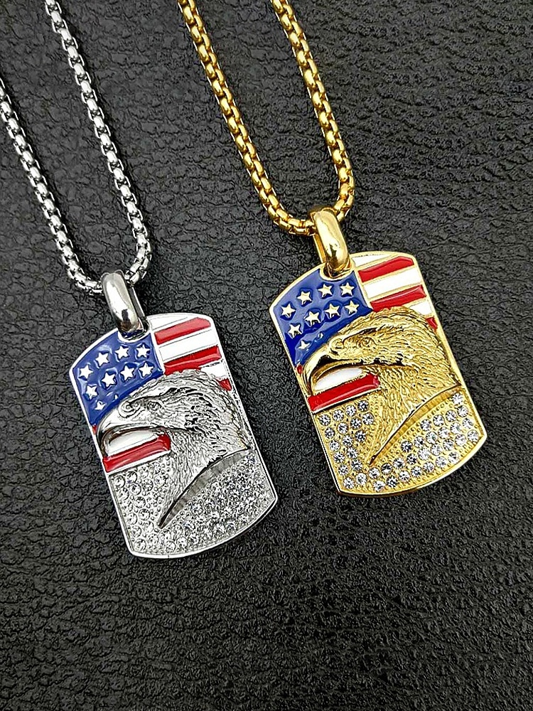 שרשרת תליון סגסוגת לגברים עם דגל ארה"ב ונשר, זמינה בזהב וכסף, מושלמת לציון 250 שנה לארה"ב, יום העצמאות וללבוש יומיומי 2026 - $14.99 –P4
