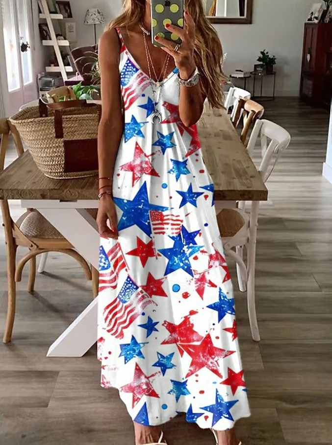 Giorno dell'Indipendenza Americana Per donna Abito maxi Abito a trapezio Abito Sottoveste Vacanza Casual Uscire Vestibilità regolare Grafico Bandiera Americana Senza Maniche Scollo a V Spalline del 2026 a $36.99 –P3