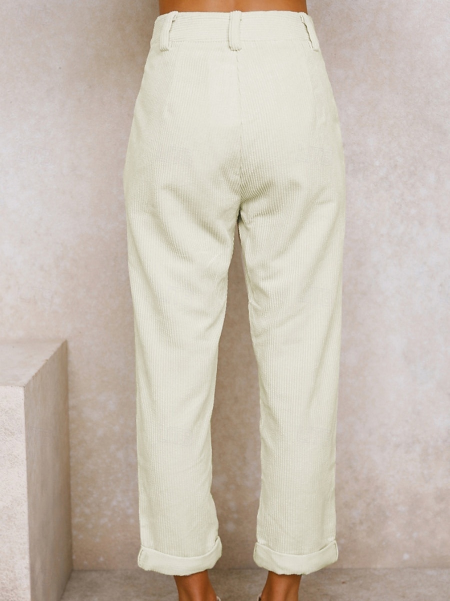 Dames Broek Corduroybroek Vrijetijdsbroek Recht Modieus Streetwear Basic Volledige lengte Hoge taille Effen Zak Comfortabel Inelastisch Dagelijks Vakantie Straat Zwart Wit Marineblauw Oranje Lente 2026 - $22.99 –P8