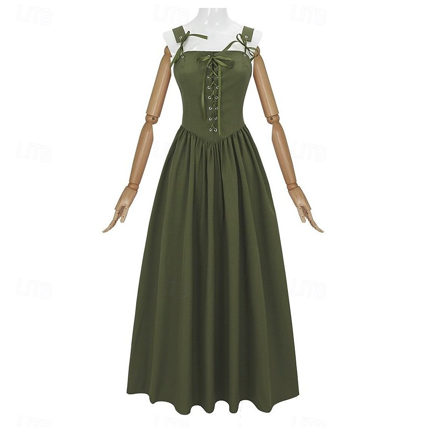 Vintage Medieval Renaissance Long Length Dress Fairy Lace up A-Line Fancy Dress Women's Fantasy Halloween Carnival Masquerade Renaissance Fair LARP Retro Theme Party Adults Dress 2026 - $74.99 –P7