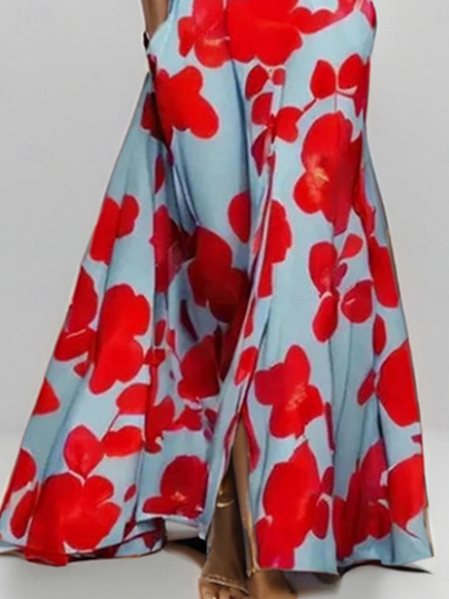 Damskie Sukienka midi Codzienne sukienki Sukienka w kwiatki Elegancja Moda Nowoczesny Na zewnątrz Urlop Wyjściowe Regularny Kwiaty Rękaw 1/2 W serek Biały Czerwony Lato Wiosna 2026 - $39.99 –P6