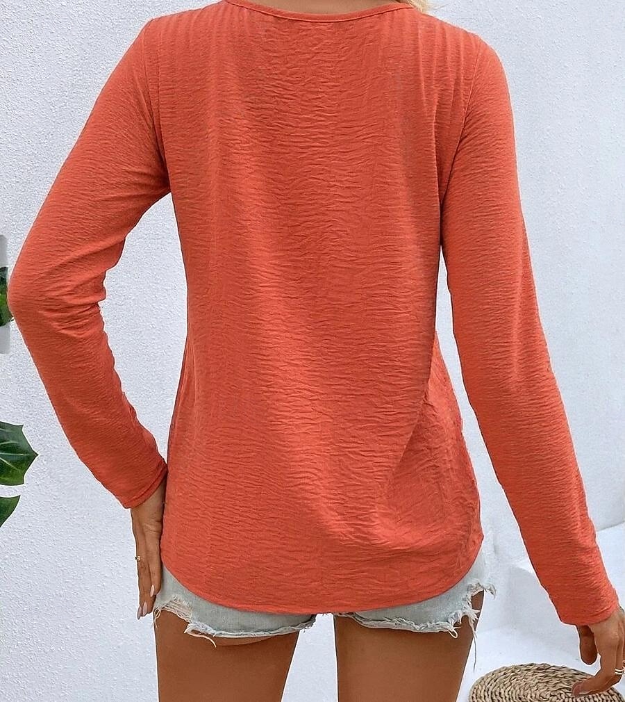 Dámské Tričko Tlačítko Přední S texturou Pevná barva Módní Na běžné nošení Dlouhý rukáv Do V Dlouhé topy Denní Jdeme ven Tmavěhnědá Travní zelená Černá Bílá Rubínově červená Jaro Podzim 2026 - $21.99 –P14