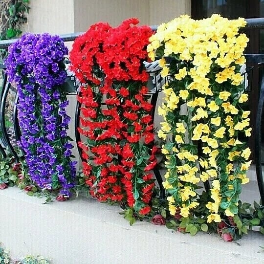 2 stuks levendige kunstmatige hangende orchideeën, nep viooltjesranken als wanddecoratie, plastic hangende bloemen voor binnen, woonkamer, tuin of balkon 2026 - $23.99 –P4