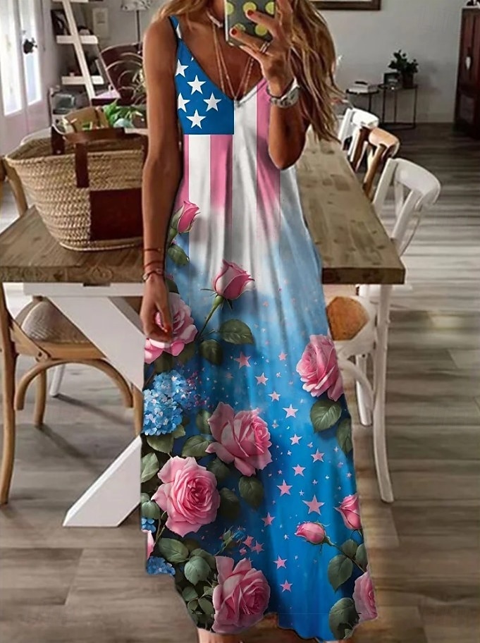 Giorno dell'Indipendenza Americana Per donna Abito maxi Abito a trapezio Abito Sottoveste Vacanza Casual Uscire Vestibilità regolare Grafico Bandiera Americana Senza Maniche Scollo a V Spalline del 2026 a $36.99 –P1