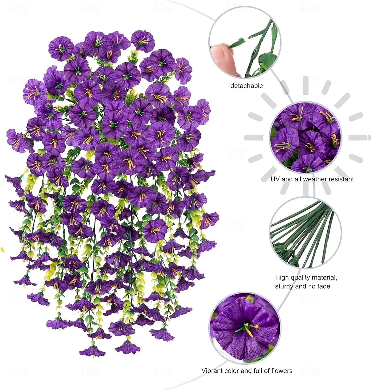 2026年 4個の吊り下げ式人工アサガオのつる、UV耐性造花、屋外用、玄関ポーチの庭の結婚式用の造花、造花のつる、夏の屋内屋外装飾  コレクション – $25.99 –P10