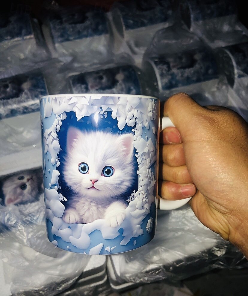 Hrnek na kávu o objemu 293 ml s roztomilým 3D motivem kočky, králíka a ptáka, termohrnek z keramiky, opakovaně použitelný, pouze ruční mytí, rozkošný zvířecí design s květinami, perfektní dárek ke 2026 - $16.99 –P22