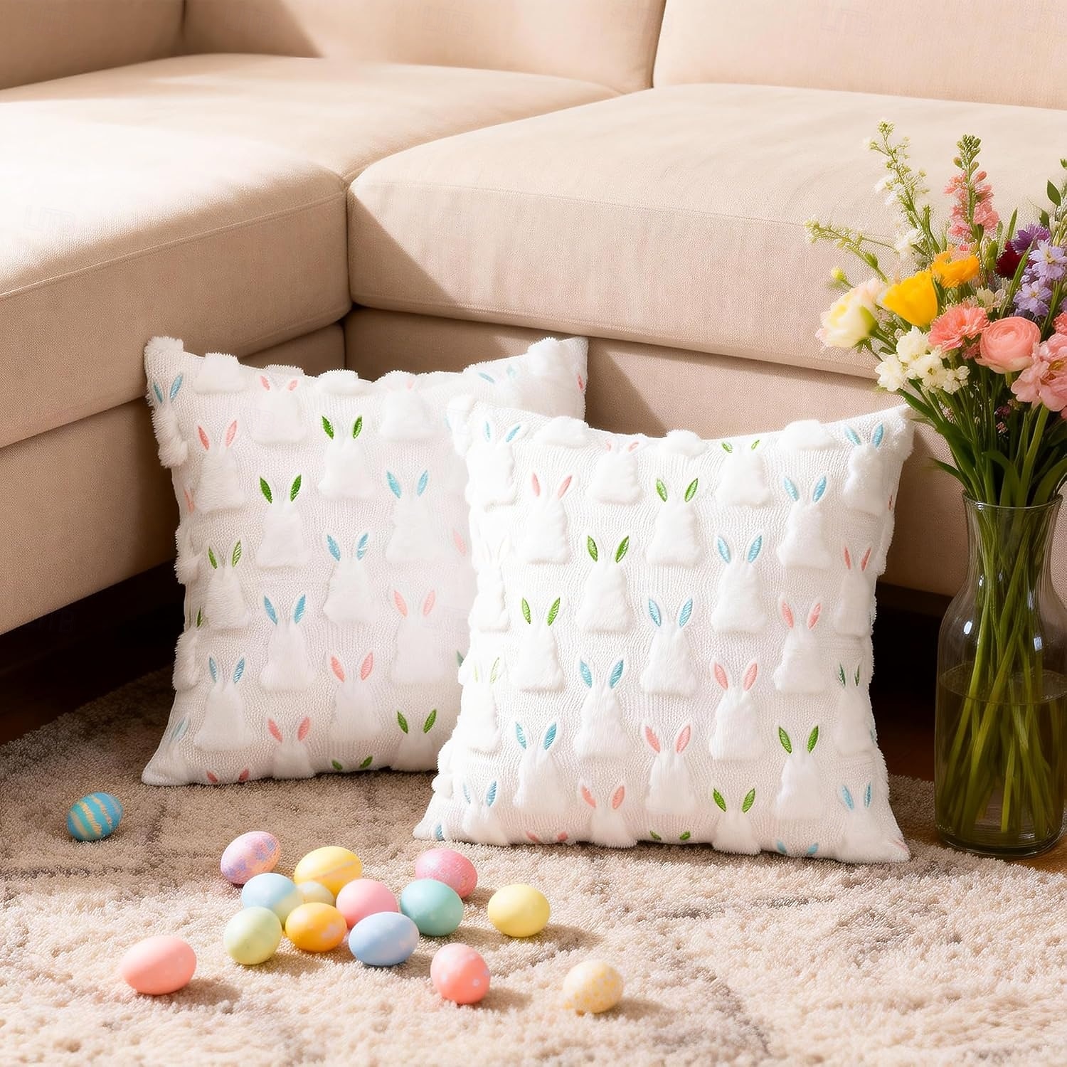 1pc Easter Pillow Covers 18" x 18" , Easter Decorations Cute Soft Plush Bunny Throw Pillow, Spring Farmhouse Decorations for Home Sofa Couch Living Room Bedroom 2026 - $15.99 –P8