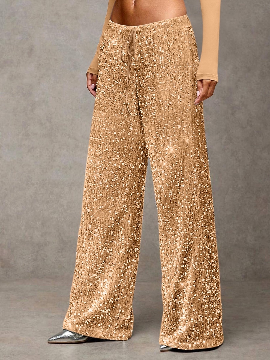 Mulheres Calças Calça casual Reto Moda Roupa de rua Básico Comprimento total Cintura Alta Tecido Paetês Bolsos Cintura elástica Confortável Micro-Elástica Diário Férias Festa Preto Azul Marinha Azul de 2026 por $44.99 –P15