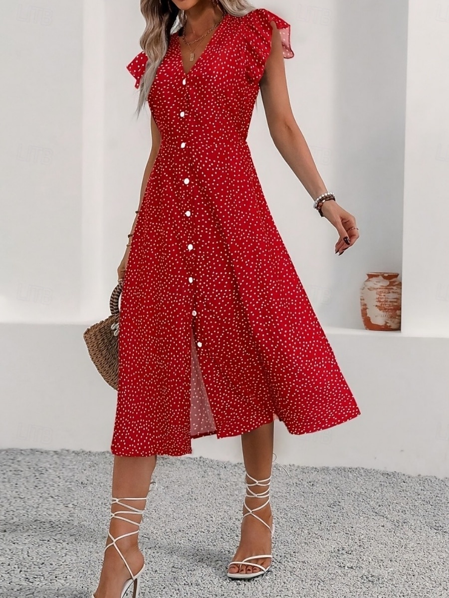 Per donna Abito Midi Abito a trapezio Vacanza Casual All'aperto Uscire Vestibilità aderente Floreale Grafico Manica Corta Scollo a V Nero Rosso Verde Estate Primavera del 2026 a $28.99 –P10