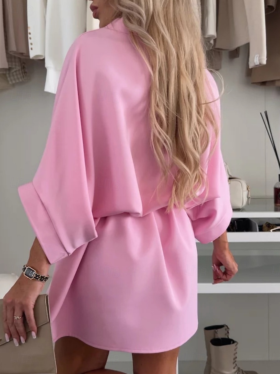Damen Minikleid A Linie Kleid Sommerkleid Lässig Täglich Lässiger Schnitt Einfach Dreiviertelarm Rundhalsausschnitt Blau Rosa Violett Purpur Sommer Frühling 2026 - $34.99 –P2