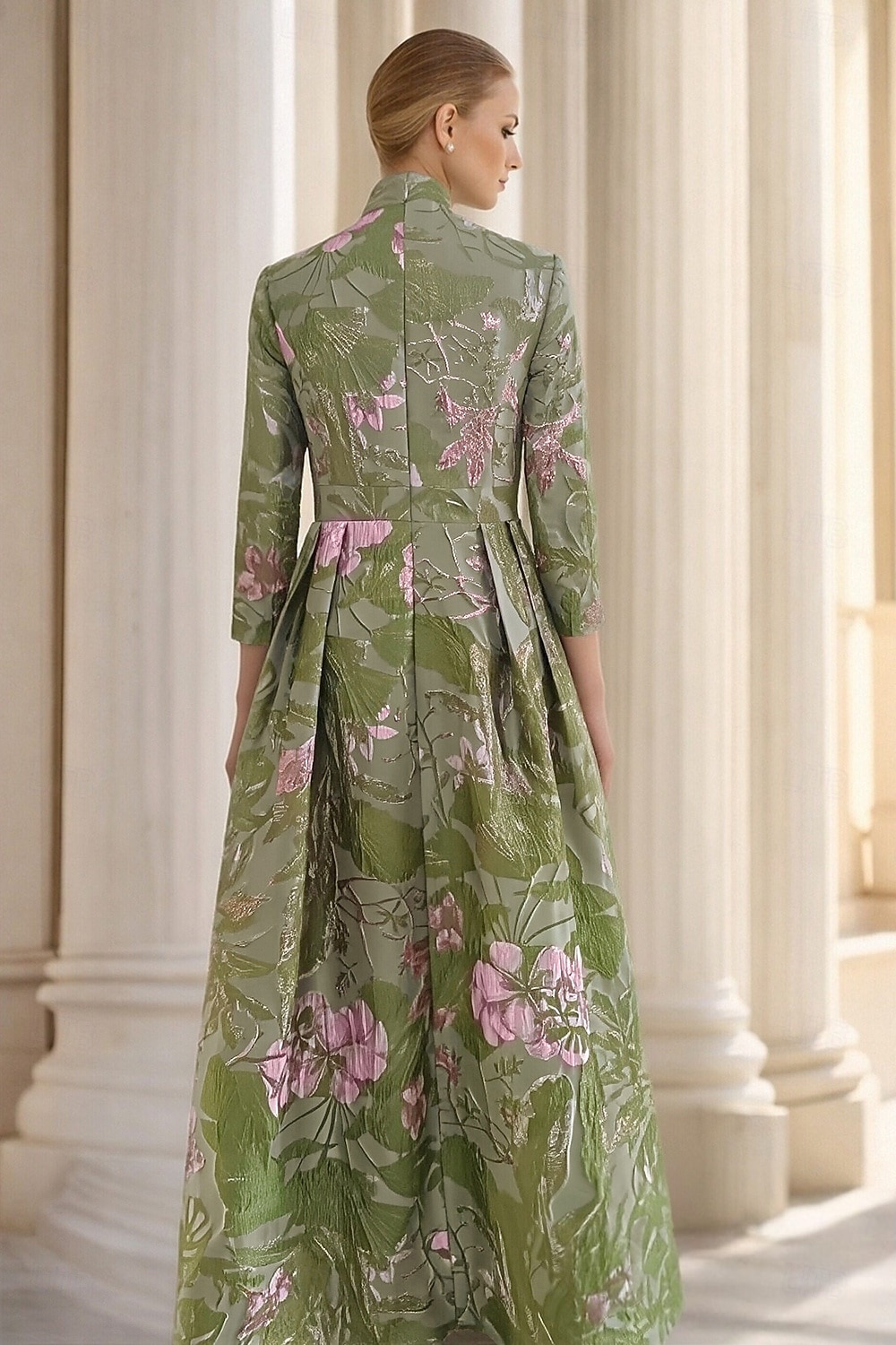 A-الخط طول الأرض فساتين السهرة أنيق عتيق كم طويل رقبة عالية زفاف رسمي نايلون مع انقسام جيبة 2026 - $186.99 –P2