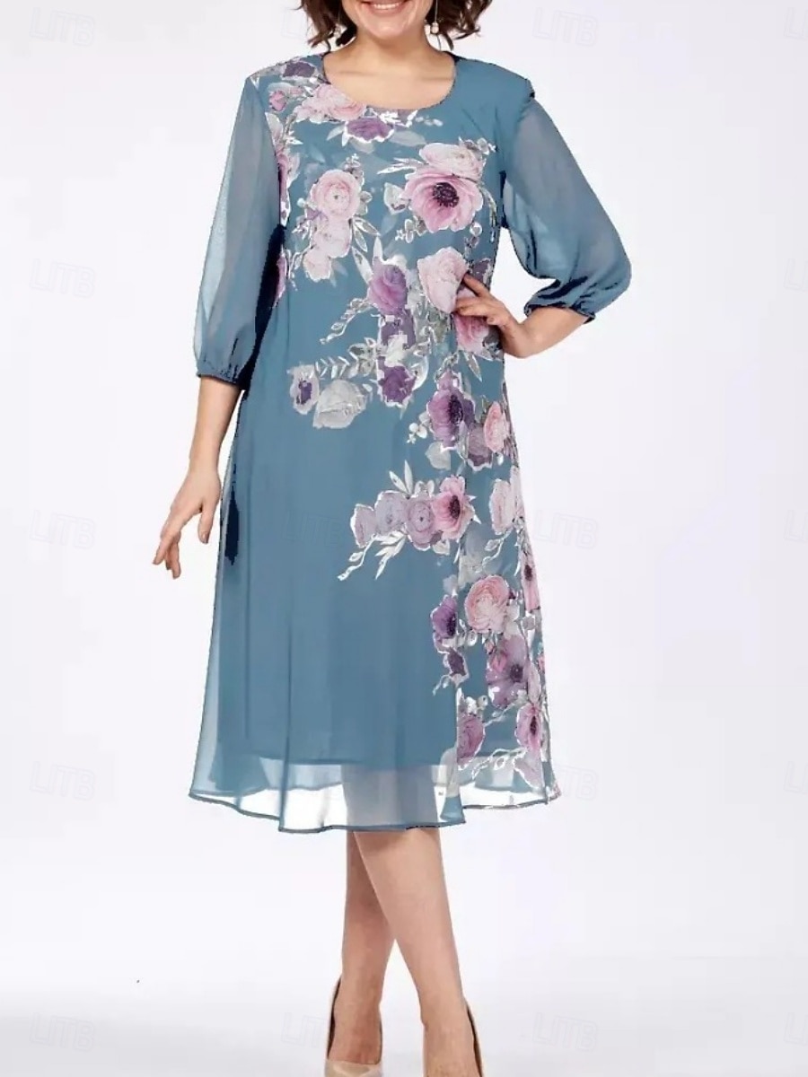 Per donna Abito Midi Abito a Tubino Vacanza Casual All'aperto Uscire Vestibilità comoda Floreale Mezza Manica Girocollo Blu Blu chiaro Nero Estate Primavera Autunno del 2026 a $33.99 –P3