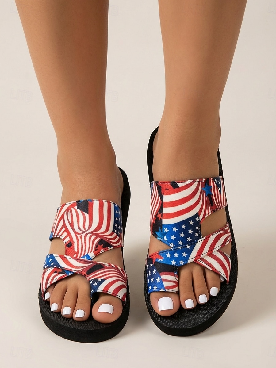 Leichte, patriotische Damen-Sandalen mit gekreuzten Riemen und US-Flaggenprint – ideal für den Unabhängigkeitstag, das 250-jährige Jubiläum und lässige Streetwear. 2026 - $19.99 –P2