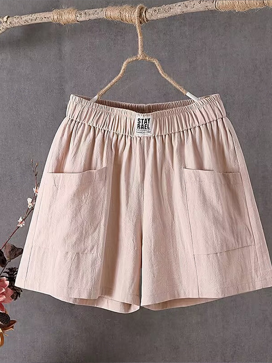 Dámské Bavlněné plátěné šortky Kalhoty chinos Kraťasy Letní šortky prázdniny Módní Šik ven Krátký Vysoký pas Bez vzoru Kapsy Elastický pas Prodyšnost Pohodlné Neelastické Denní Dovolená ulice Čern 2026 - $19.99 –P5