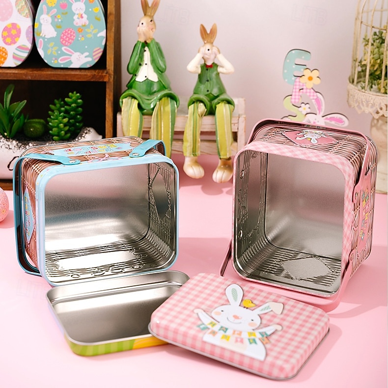 Easter Bunny Tin Carry Basket, Colorful Metal Rabbit Storage Box with Handle, Creative Easter Decoration Treat Gift Container 2026 - $14.99 –P11