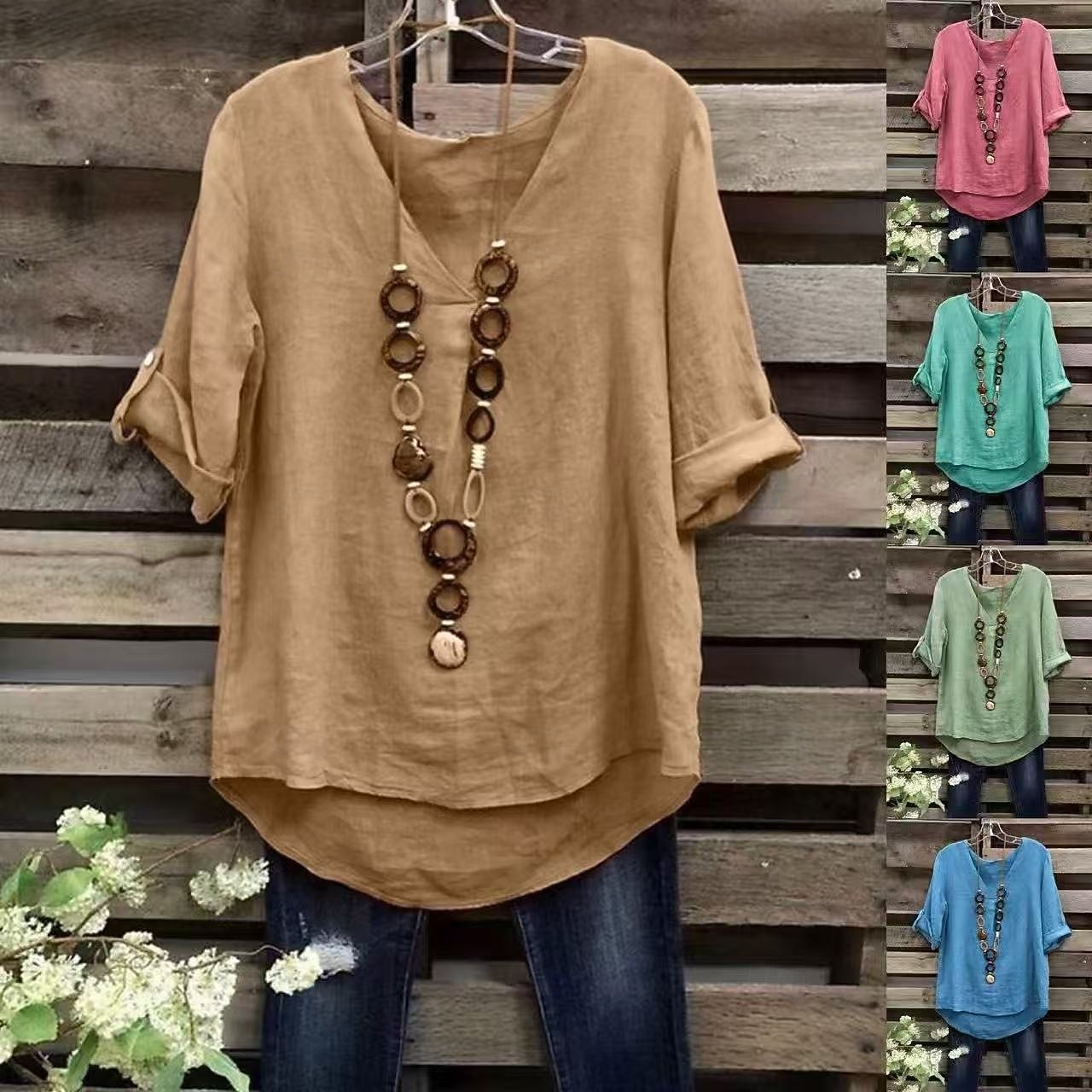 Pentru femei Bluză Cămașă din imitație de in Culoare solidă Stilat Casual Manșon Jumate Stil Nautic Topuri obișnuite Zilnic Albastru piscină Verde Deschis Roz Îmbujorat Trifoi Kaki Vară Primăvară 2026 - $22.99 –P1