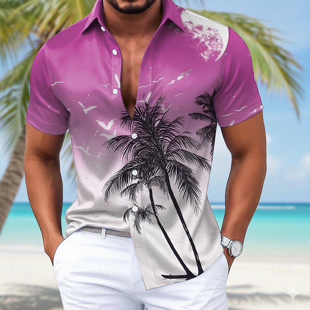 Per uomo Albero di Cocco Colore sfumato Piante Tropicali Camicia in raso Camicie hawaiane Camicia Aloha Manica Corta Hawaiano Quotidiano Vacanza Estate Primavera Collo ripiegato Stampa 3D Camicie con del 2026 a $25.99 –P4