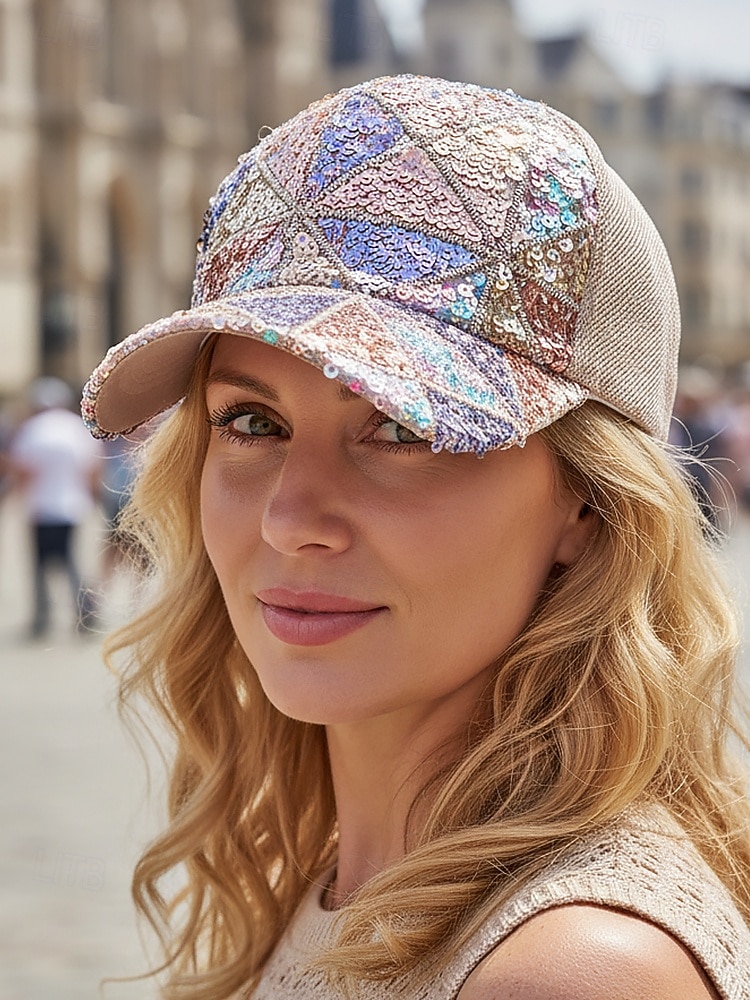 Boné feminino multicolorido estilo boho com lantejoulas, poliéster respirável, perfeito para férias e uso casual no dia a dia. de 2026 por $11.99 –P3