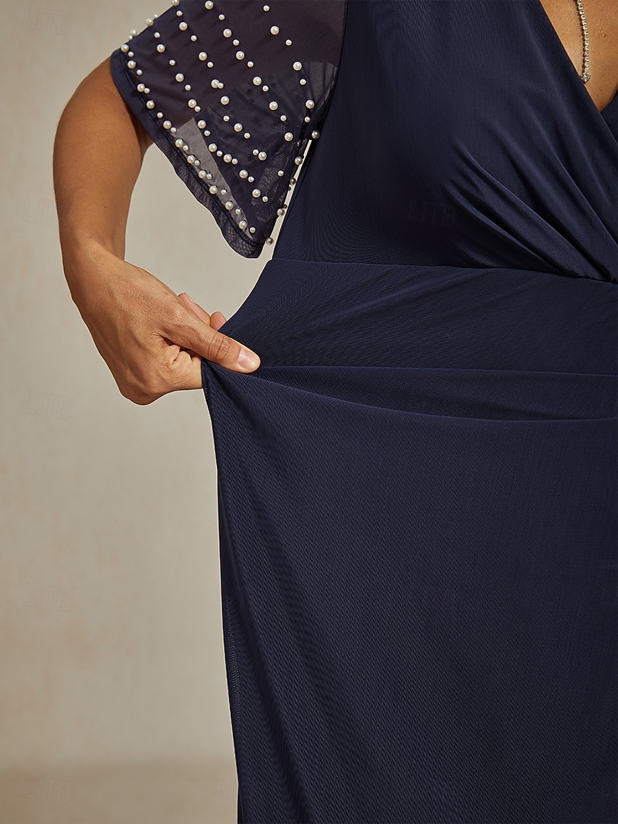 Naisten Maksimekko Kotelomekko Tyylikäs Yhtenäinen väri Lyhythihainen V kaula-aukko Laivaston sininen 2026 - $166.99 –P4