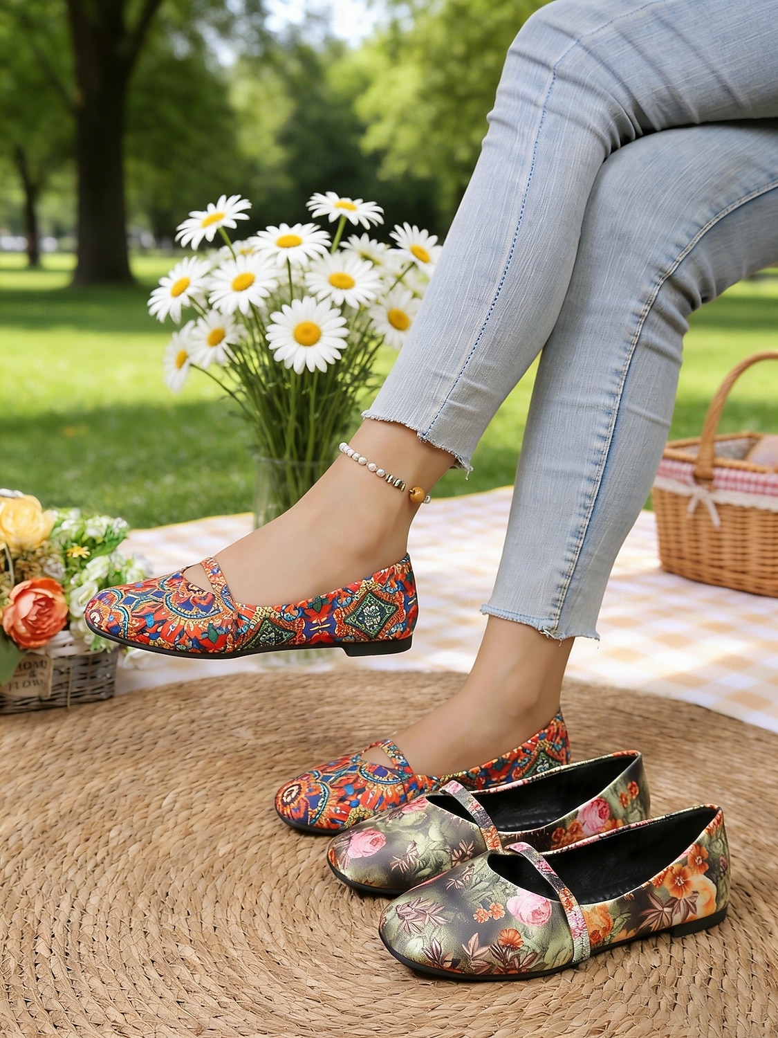 Dames Mary Jane ballerina's met bloemenprint - casual stijl met bandje, comfortabele alledaagse schoenen voor dames, ideaal voor reizen, theekransjes en informele uitjes. &dagelijkse kleding 2026 - $24.99 –P7