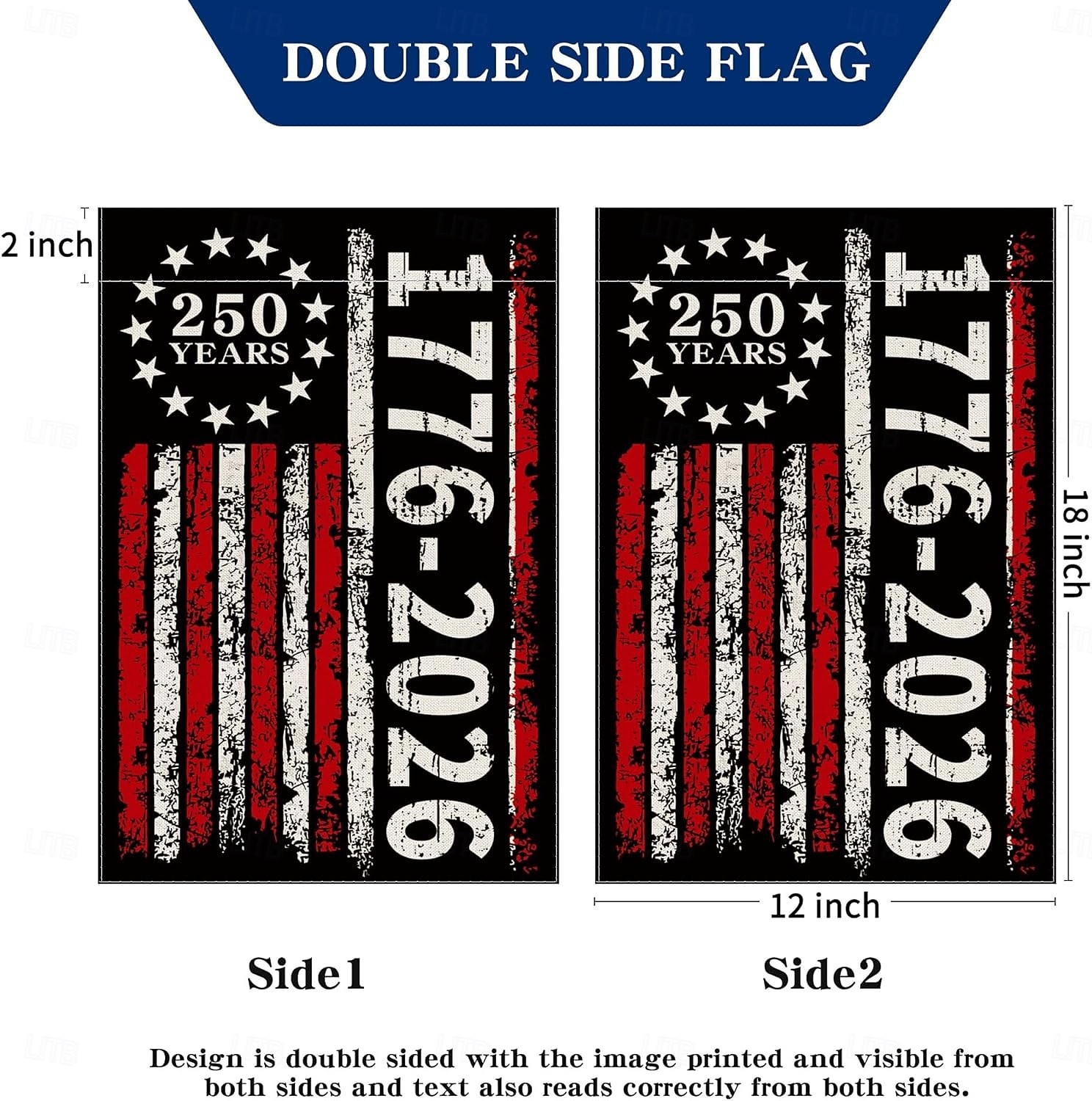 Banner de grădină vintage cu steagul american, aniversare de 250 de ani a SUA (1776-2026), cu design roșu, alb și negru, pentru decor exterior 2026 - $11.99 –P1