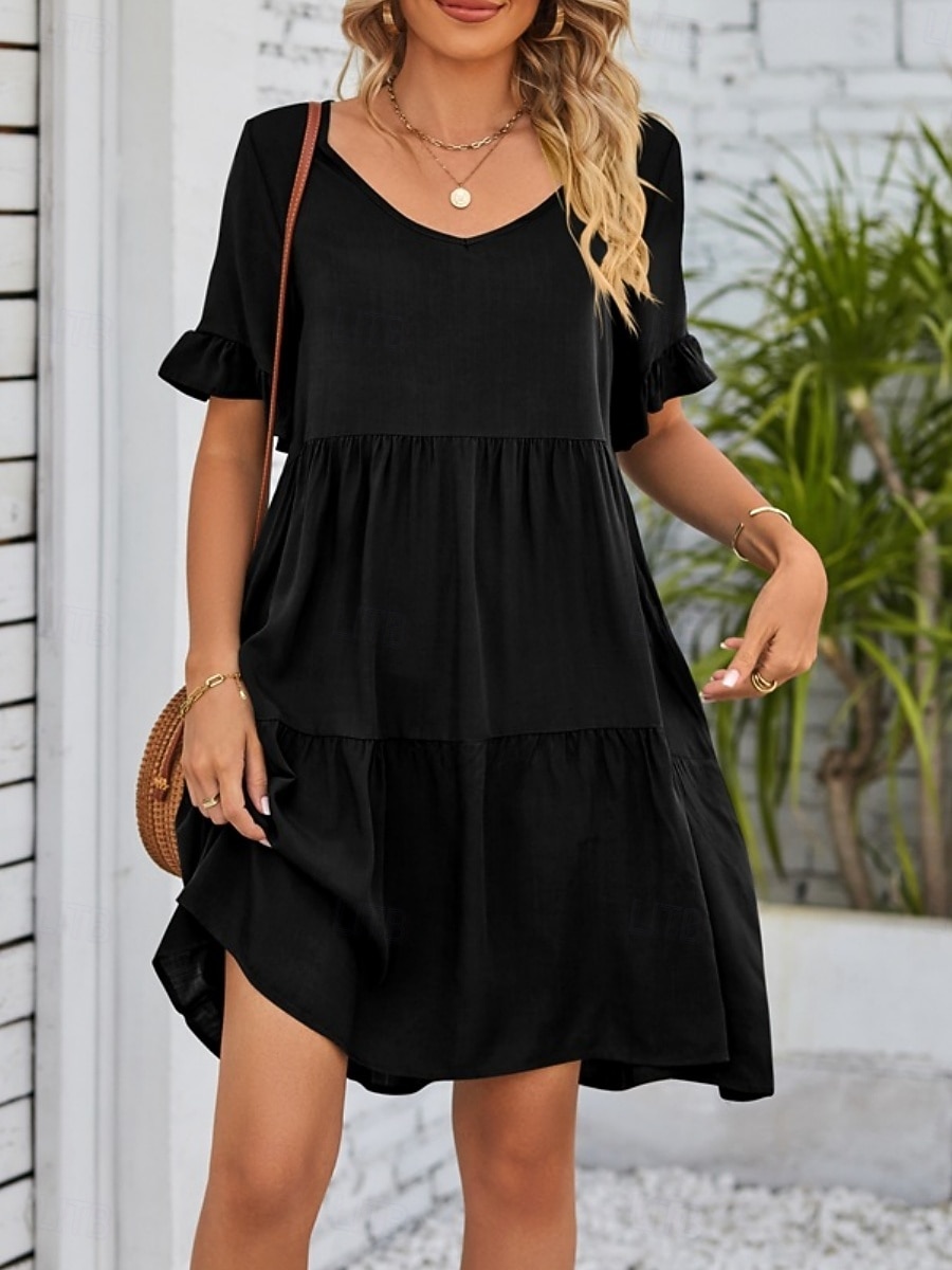 Dames Mini-jurk Casual jurk Katoenen jurk Zomerjurk Elegant Modieus Modern Buiten Vakantie Uitgaan Ruim Passend Effen Korte mouw V-hals Zwart Wit Leger Groen Bordeaux Zomer Lente 2026 - $21.99 –P2
