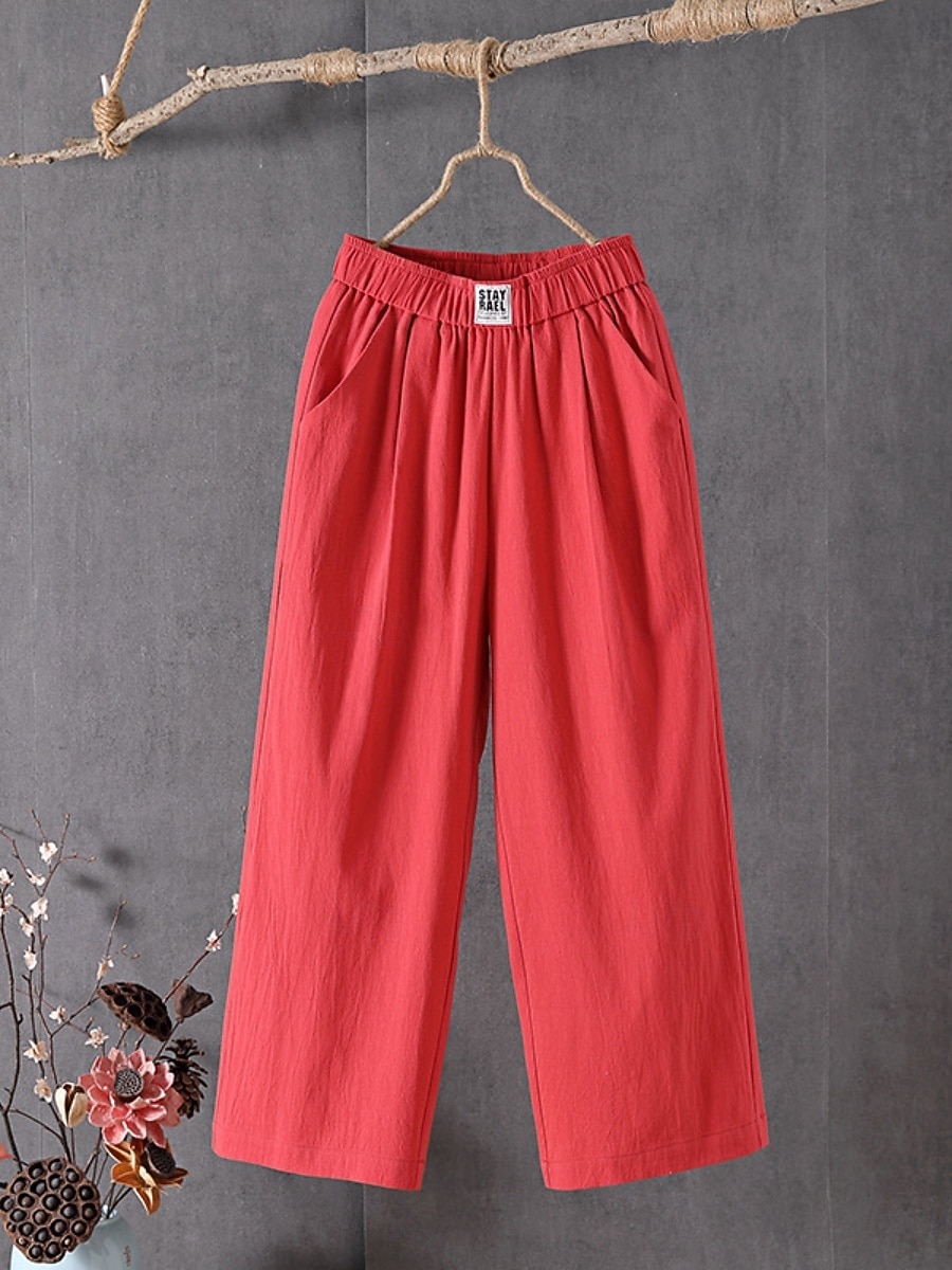 Női Pamut vászon nadrág Nadrág Alkalmi nadrág Egyenes Szabadság Divat Utcai sikk Bokáig érő Magas derék Sima Zseb Rugalmas derék Lélegzési képesség Kényelmes Nem elasztikus Napi Vakáció Utca Fekete 2026 - $9.49 –P7