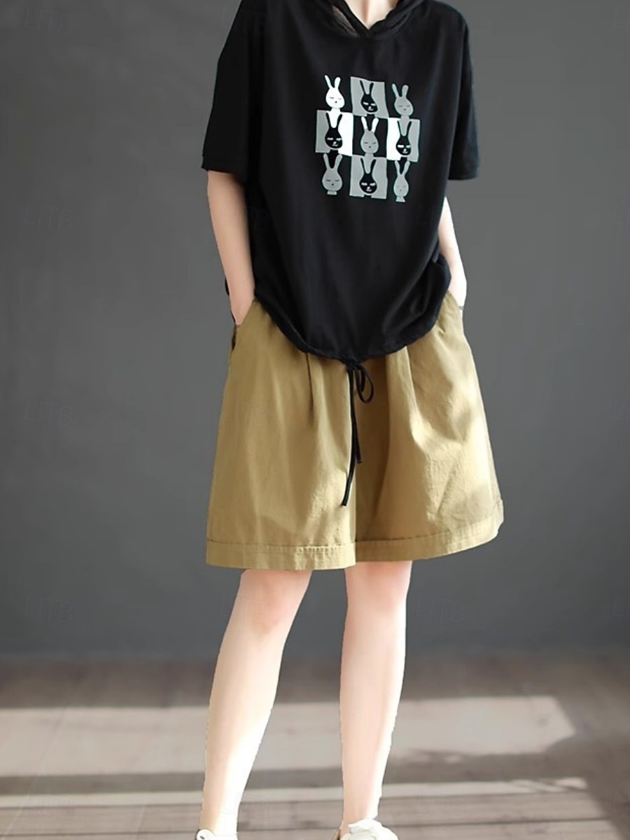 Dame Imitert bomullslin kinesisk Shorts Sommershorts Ferie Mote Gatemote Full lengde Høy Midje عادي Lomme Elastisk midje comfy Komfort Myk Elastisk utendørs Gate Aprikos Svart Grønn Kakifarget Sommer 2026 - $19.99 –P3