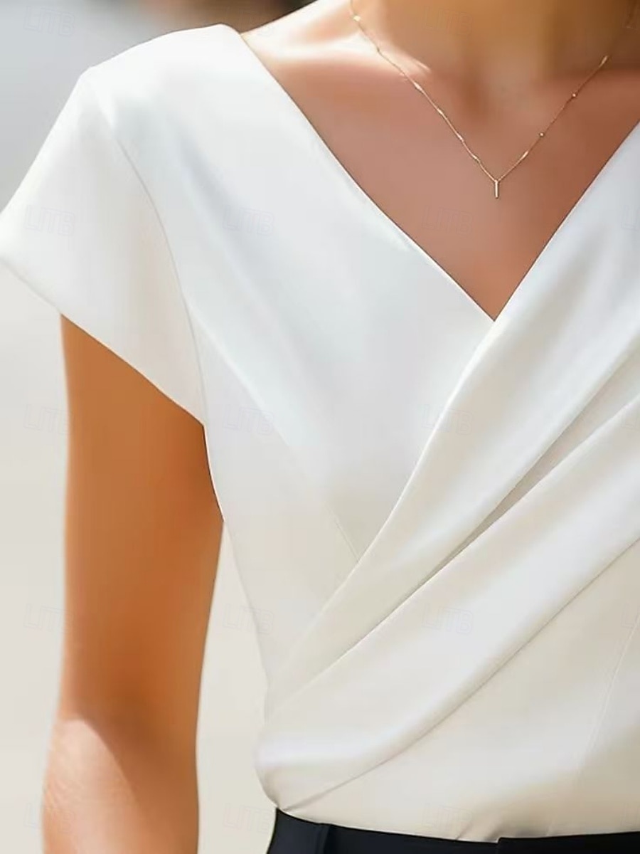 Damen Sommerhemd Kleidhemd Bluse Kreuz und quer Einfarbig Elegant Stilvoll Basic Kurzarm V Ausschnitt Normale Oberteile Täglich Outdoor Arbeit Weiß Sommer Frühling 2026 - $25.99 –P3