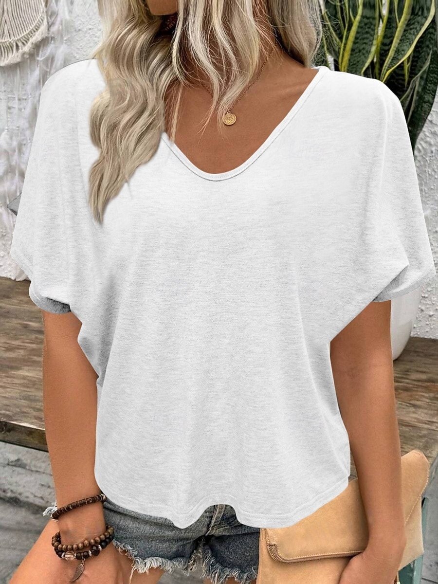 Γυναικεία Πουκάμισο Μπλούζα Σκέτο Στυλάτο Κλασσικό Μοντέρνα Κοντομάνικο Λαιμόκοψη V Κανονικά μπλουζάκια Καθημερινά Αργίες Εξόδου Θαλασσί Μαύρο Λευκό Κίτρινο Ανθισμένο Ροζ Καλοκαίρι Άνοιξη 2026 - $19.99 –P2