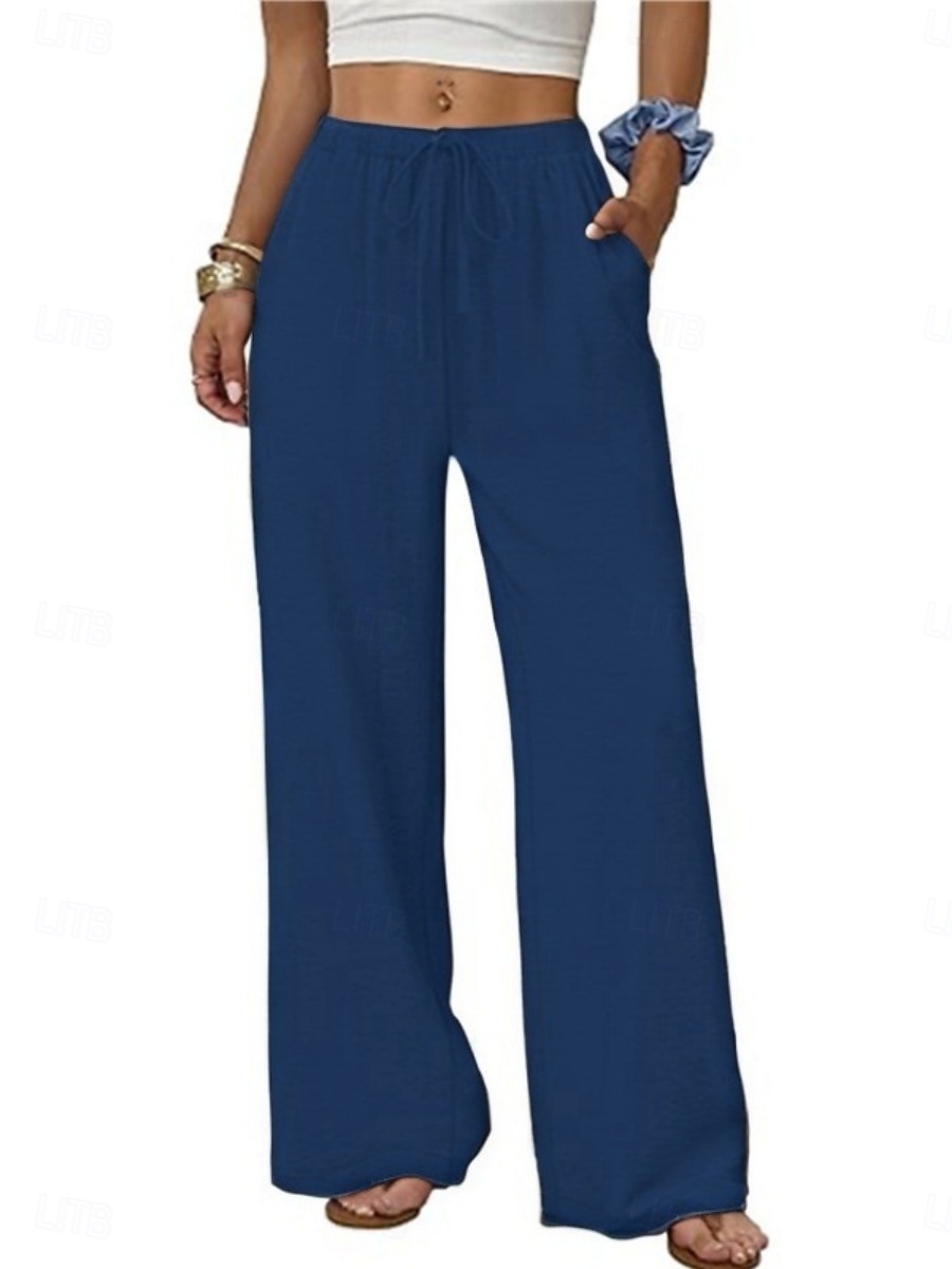 Pentru femei Pantaloni Pantaloni casual Drept Modă Șic Stradă De Bază Lungime totală Talie Înaltă Simplu Cordon Buzunar Talie elastică Comfortabil Inelastic Zilnic Vacanță Stradă Negru Bleumarin 2026 - $22.99 –P9