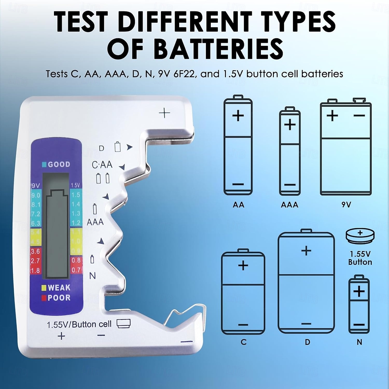 2026年 バッテリーテスター ユニバーサルバッテリーチェッカー LCDディスプレイ付き デジタル多目的小型バッテリーチェッカー すべてのバッテリー c aaa aaa d n 9v 6f22 1.5v ボタン電池用  コレクション – $16.49 –P3