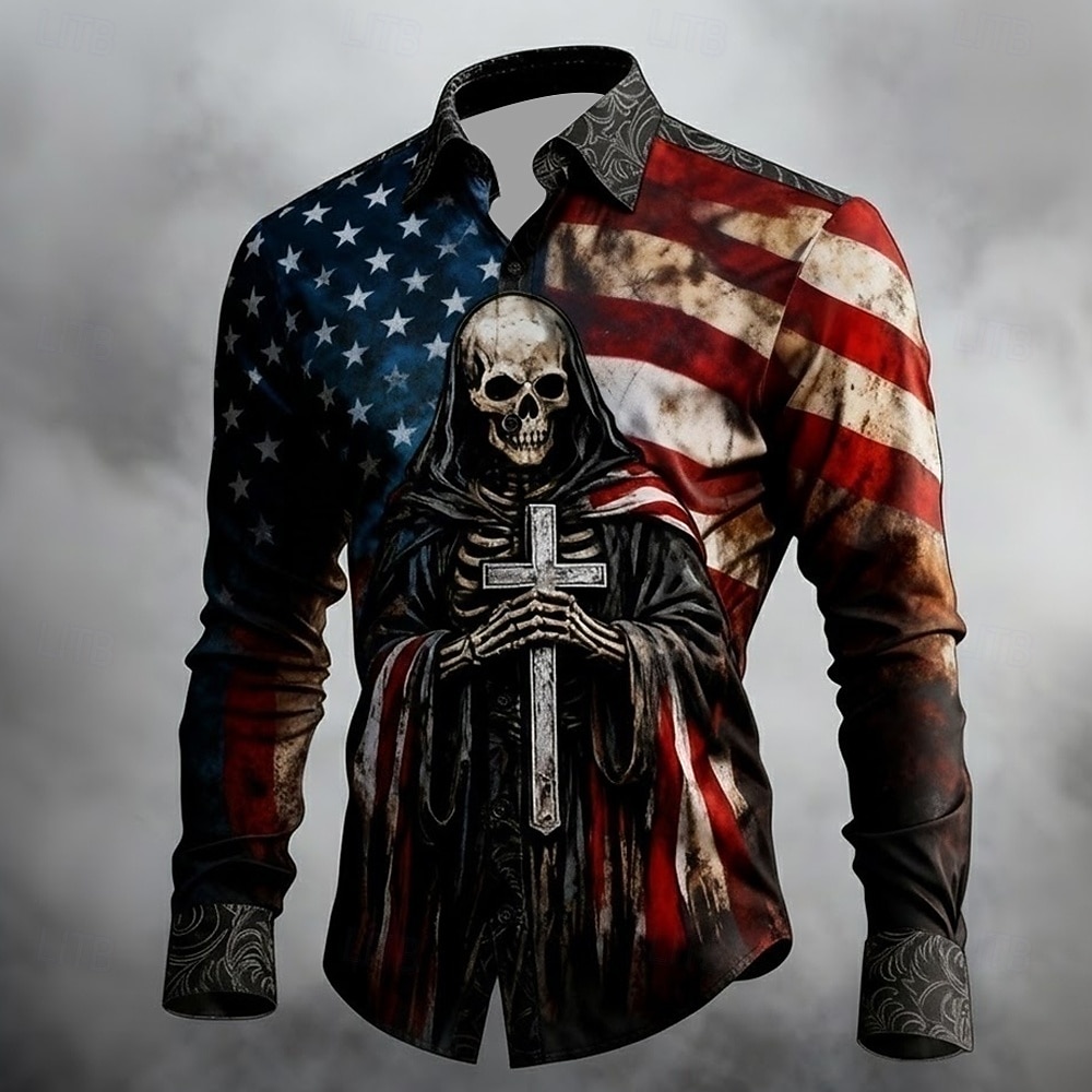 Ανδρικά 4η Ιουλίου 250ή επέτειος των ΗΠΑ Cruce Σημαία των ΗΠΑ Πουκάμισο Πουκάμισο με κουμπιά Μακρυμάνικο Πατριωτικό Αργίες Καθημερινά Άνοιξη Φθινόπωρο Απορρίπτω 3D εκτύπωση Λινό σαν πουκάμισο Μαύρο 1 2026 - $27.99 –P4