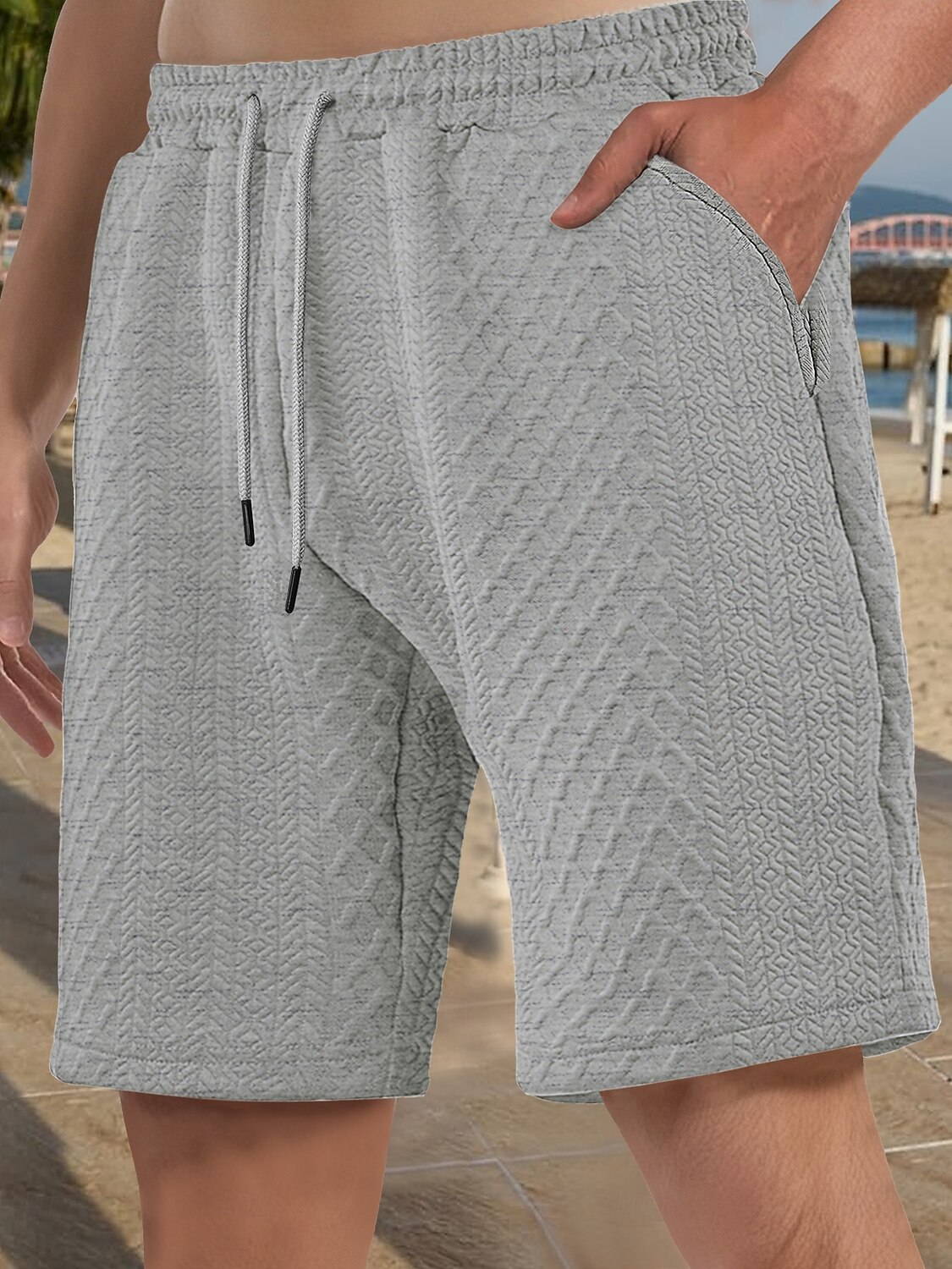 Herr Shorts Casual shorts Jacquard Slät Strukturerad Komfort Andningsfunktion Över Knät Ledigt Utomhus Strand Semester Mode Ljusgrå Microelastisk 2026 - $18.99 –P8
