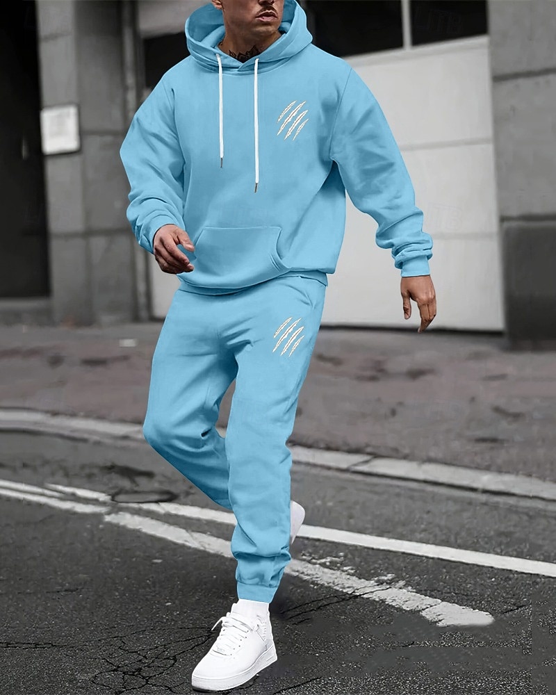 Herren Trainingsanzug Outfit-Set Kapuzenpullover Set Kapuzenpullover Täglich Outdoor Sport Kordelzug Tasche Buchstabe a Marineblau Aprikose Polyester Sportkleidung Mode Streetwear Herbst 2026 - $42.99 –P2