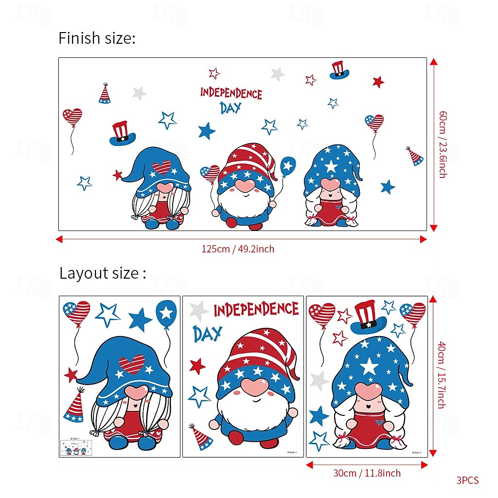 Calcomanías de pared del Día de la Independencia del 4 de julio, pegatinas de pared de gnomos patrióticos con estrellas y rayas, decoración despegable en rojo, blanco y azul para el hogar, el aula, la 2026 - $12.99 –P6