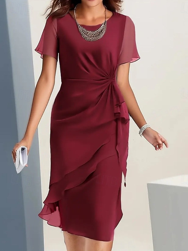 Per donna Abito Midi Tubino Vestito in Tulle Abito aderente Vacanza Festa Compleanno Quotidiano Ufficio Vestibilità regolare Semplice Manica Corta Girocollo Rosso bordeaux Verde Kaki Blu scuro Estate del 2026 a $34.99 –P1