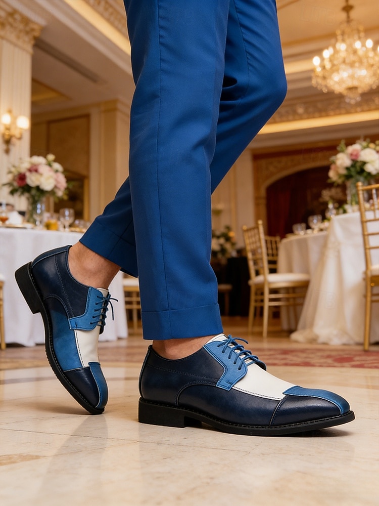 Chaussures habillées pour hommes en similicuir bleu et blanc, chaussures de mariage confortables pour les mariés et les invités de 2026 ? $46.99 –P3