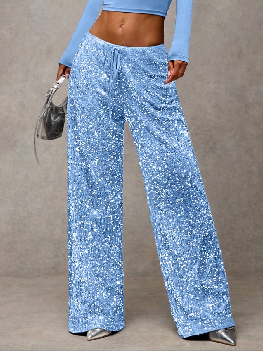Mulheres Calças Calça casual Reto Moda Roupa de rua Básico Comprimento total Cintura Alta Tecido Paetês Bolsos Cintura elástica Confortável Micro-Elástica Diário Férias Festa Preto Azul Marinha Azul de 2026 por $44.99 –P9