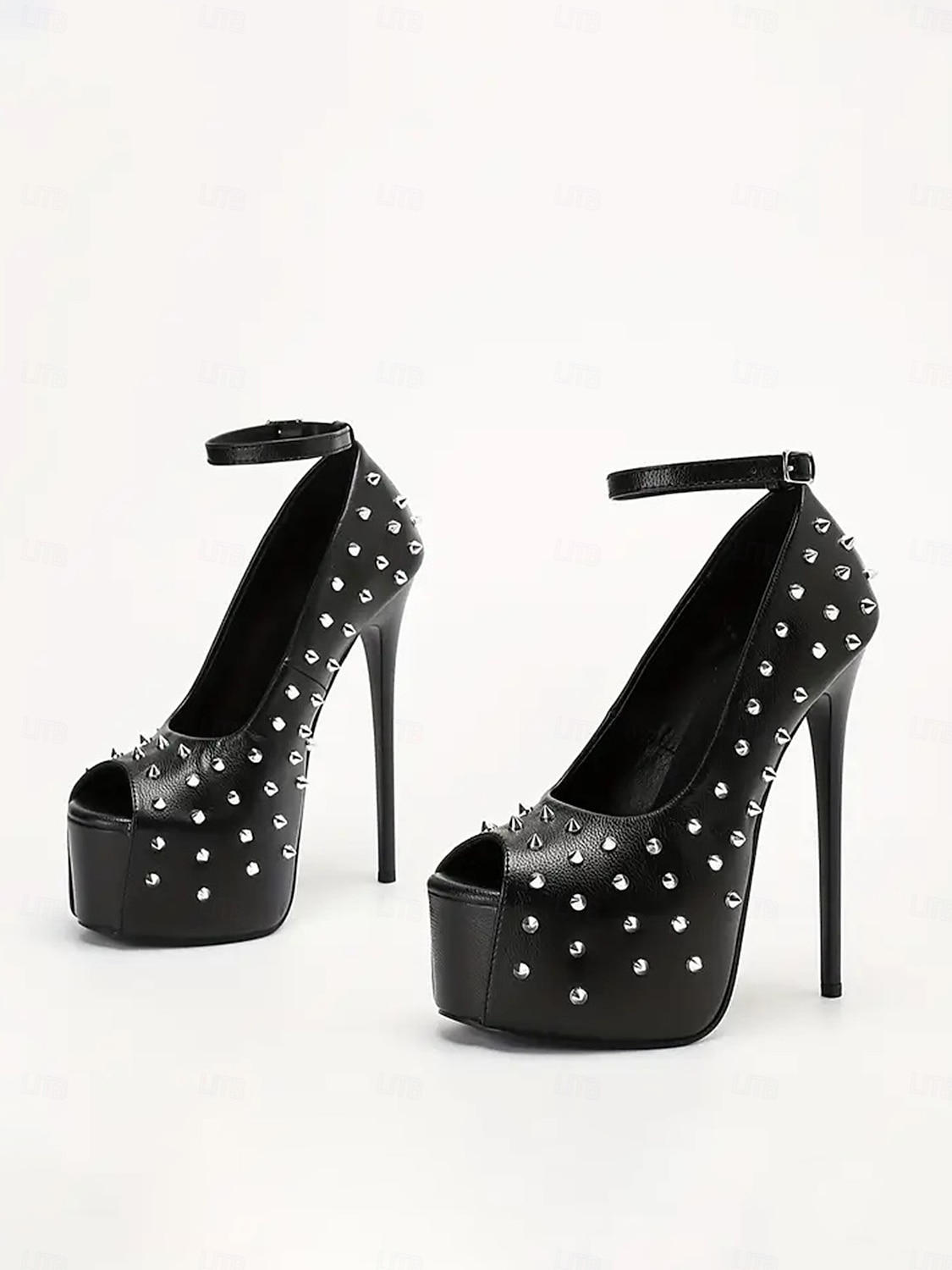Zwarte stilettohakken met studs en plateauzool voor dames – stoere paaldansschoenen voor het nachtleven. 2026 - $46.99 –P3